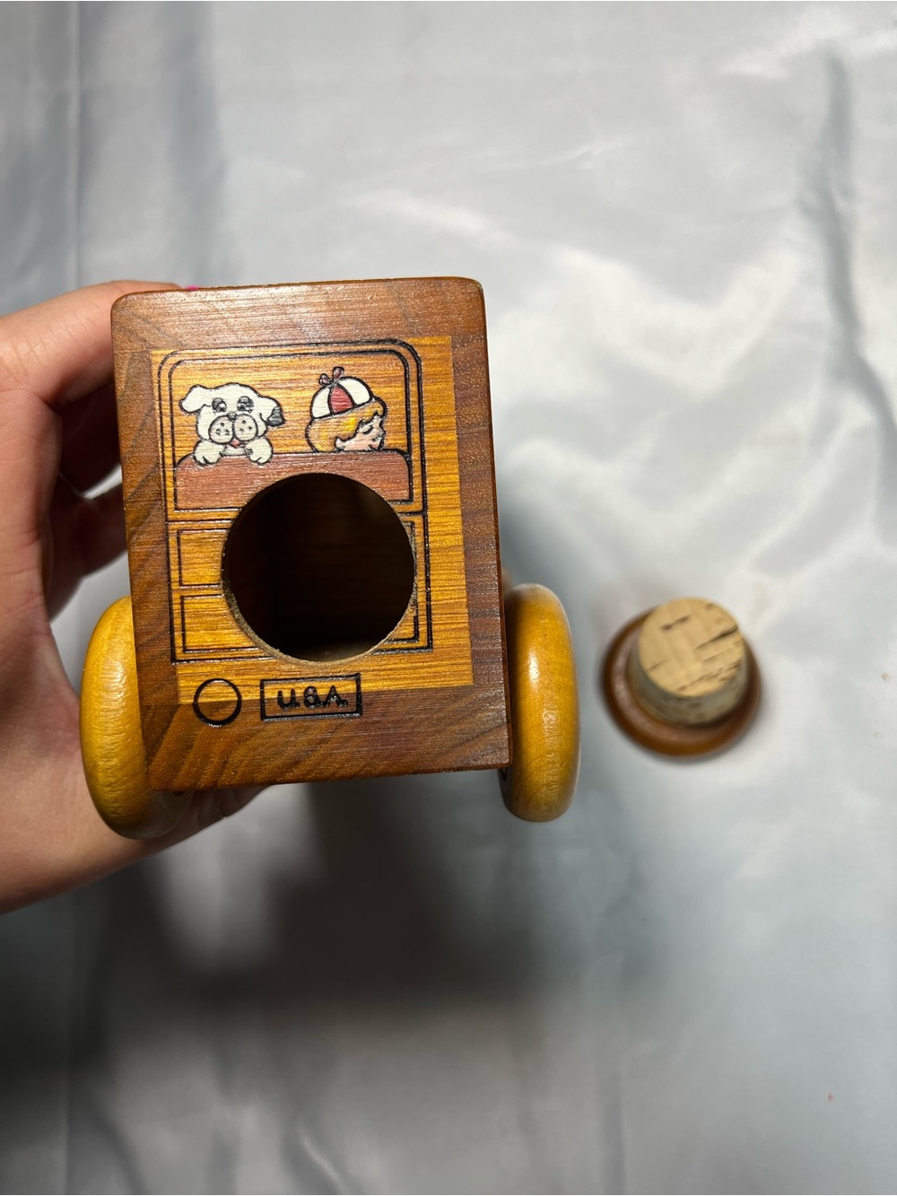Vintage 1978 Toystalgia Rolling Wooden Coin Bank Toy Family Buggy Golden Valley - Picture 5 of 7